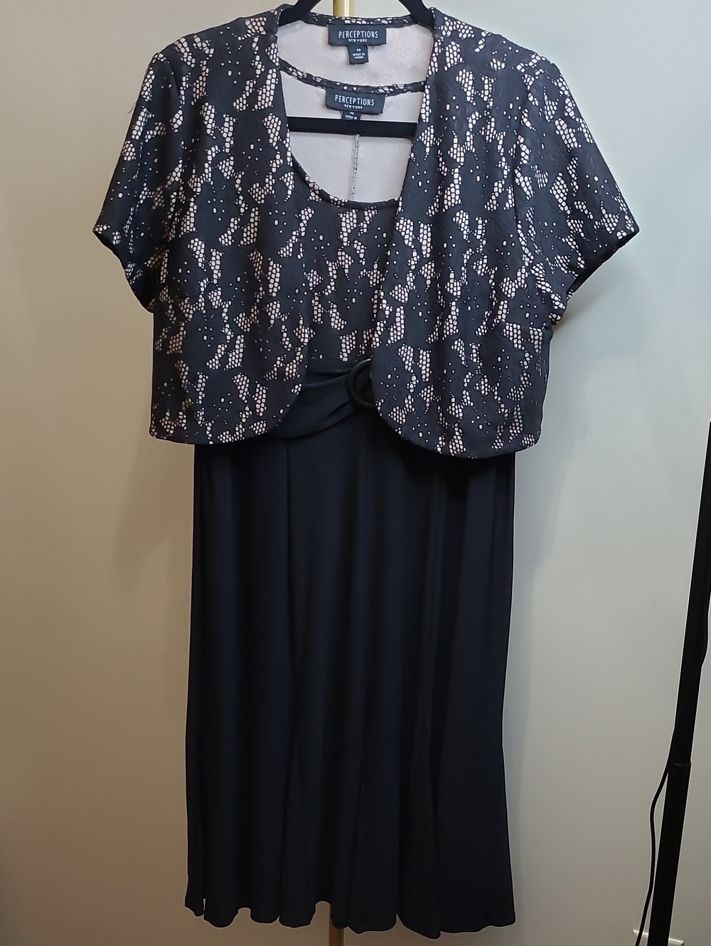 Perceptions Black & Cream Dress with Cropped Jacket size 14